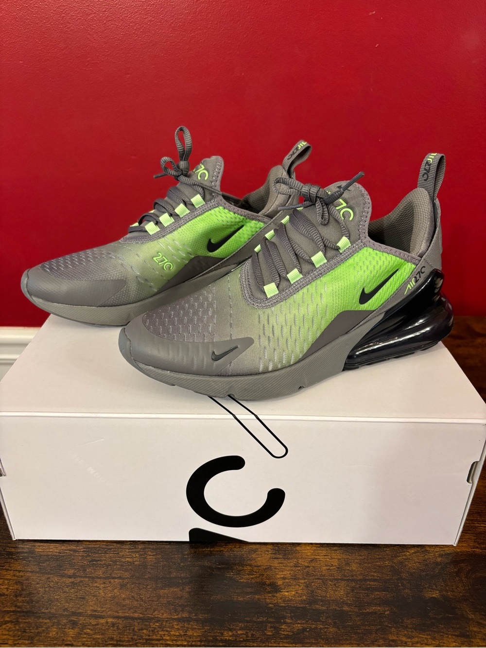 Nike Air Max 270 Youth Sneakers - Gray and Volt Green
